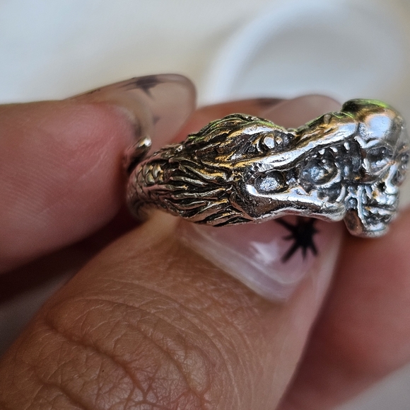 Sterling Skull and Dragon Ring - Picture 2 of 6